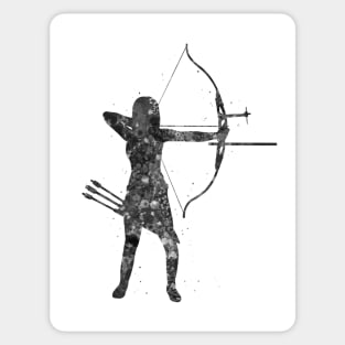 Archery girl black and white Sticker